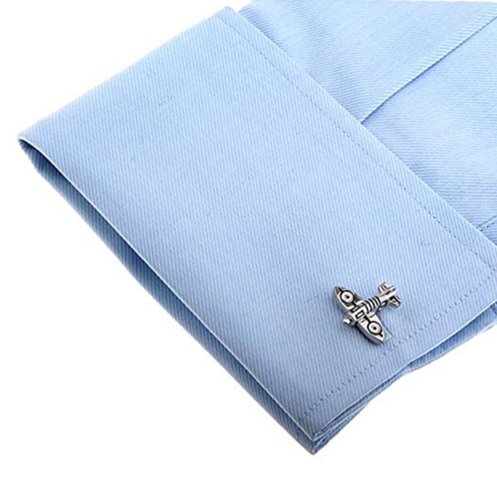 Silver Spitfire Military Airplane WWII Cufflinks - Picture 2 of 16